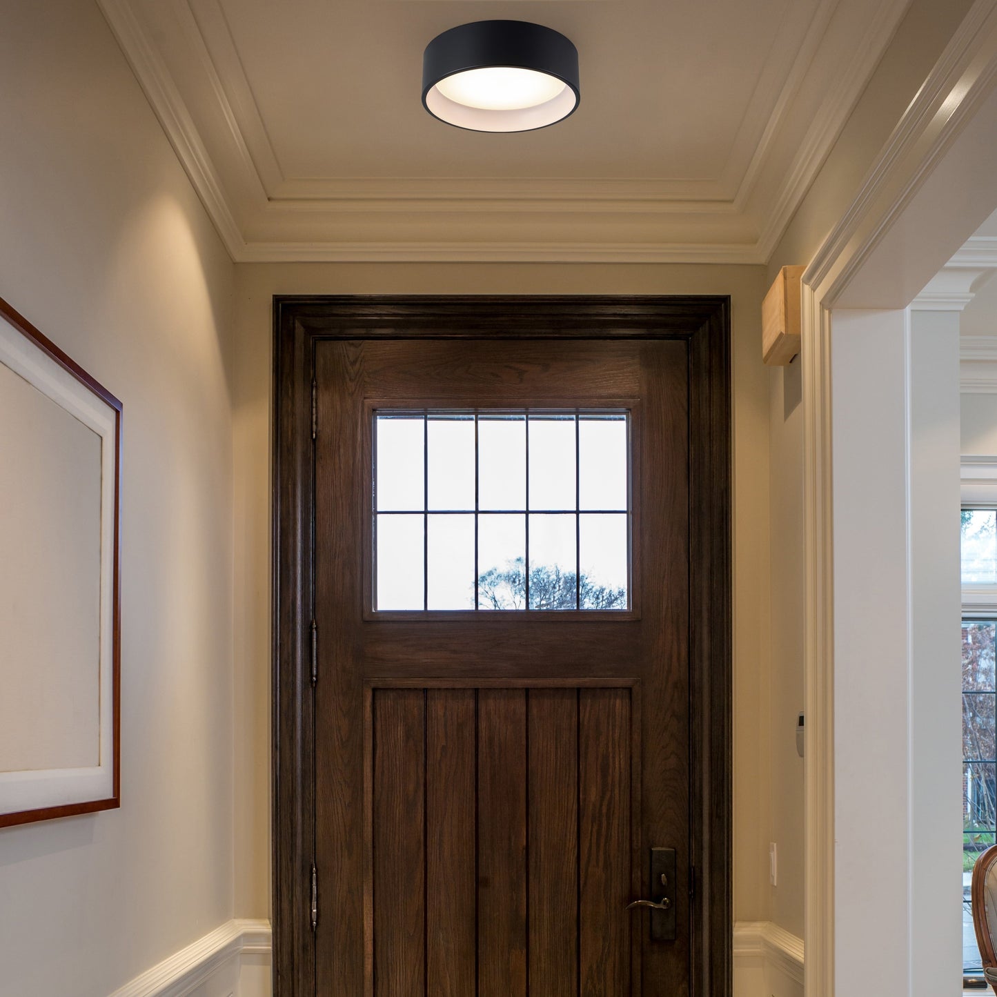 C Cattleya Black and Woodgrain 3CCT Integrated LED Flush Mount Ceiling Light