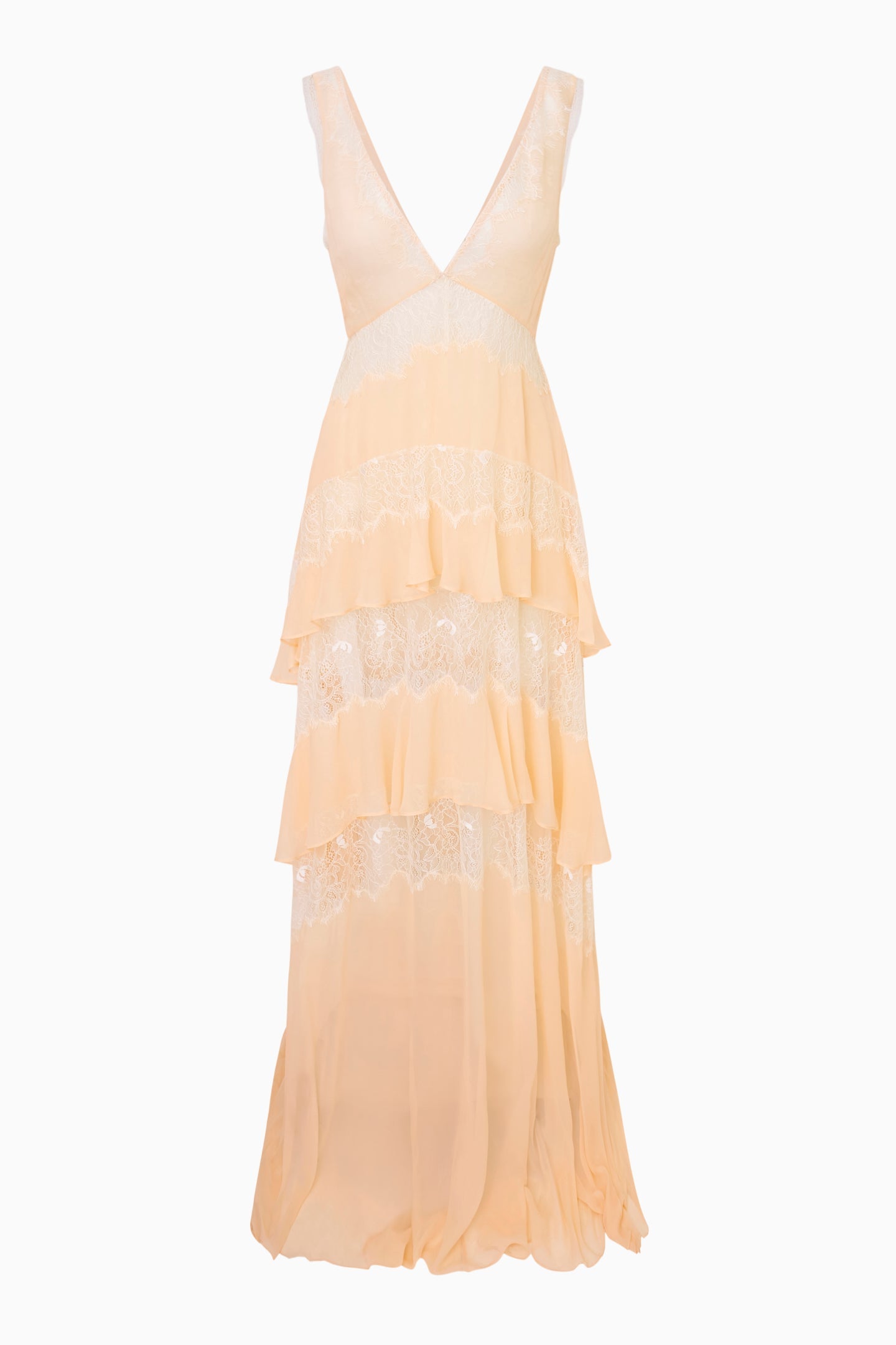Robe longue en soie et dentelle Callista