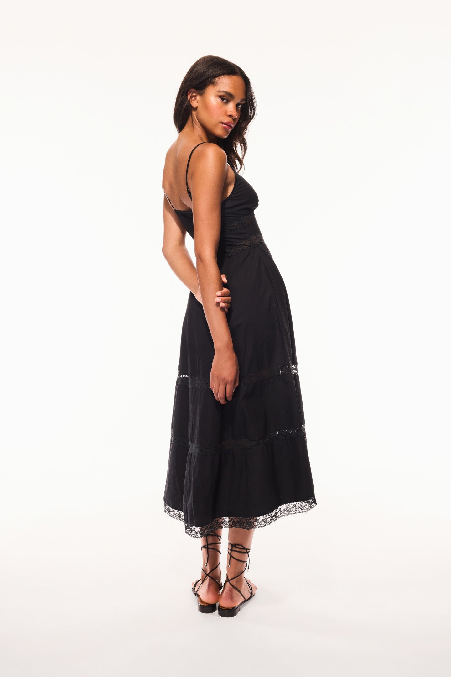 Robe mi-longue en coton avec nœud en dentelle Catryn