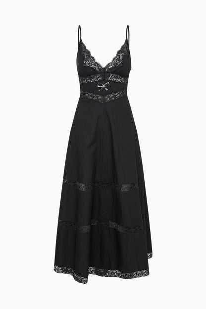 Robe mi-longue en coton avec nœud en dentelle Catryn