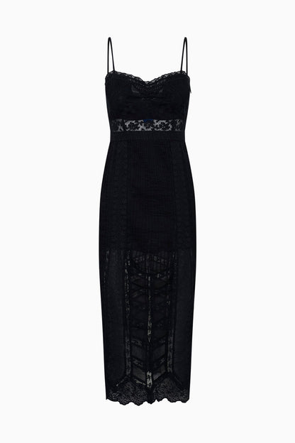 Robe midi en coton céladine avec bordure en dentelle