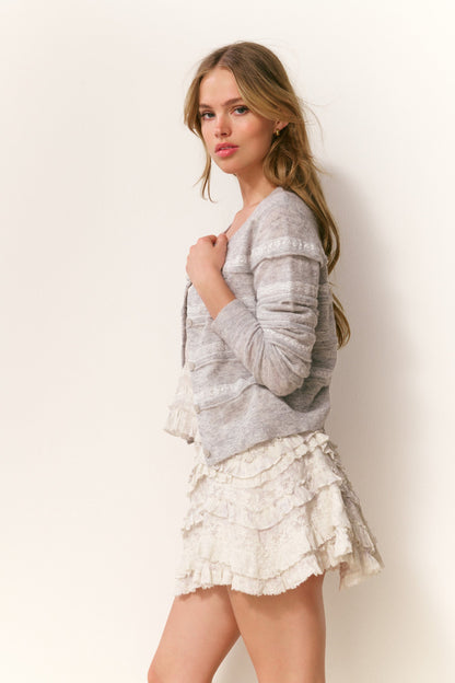 Cardigan rayé en dentelle et mélange d'alpaga Claralise
