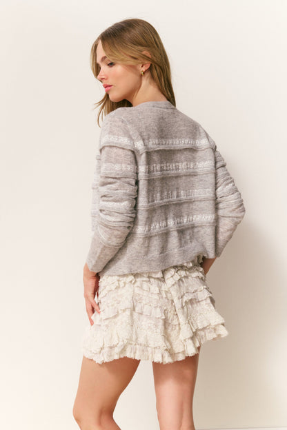 Cardigan rayé en dentelle et mélange d'alpaga Claralise