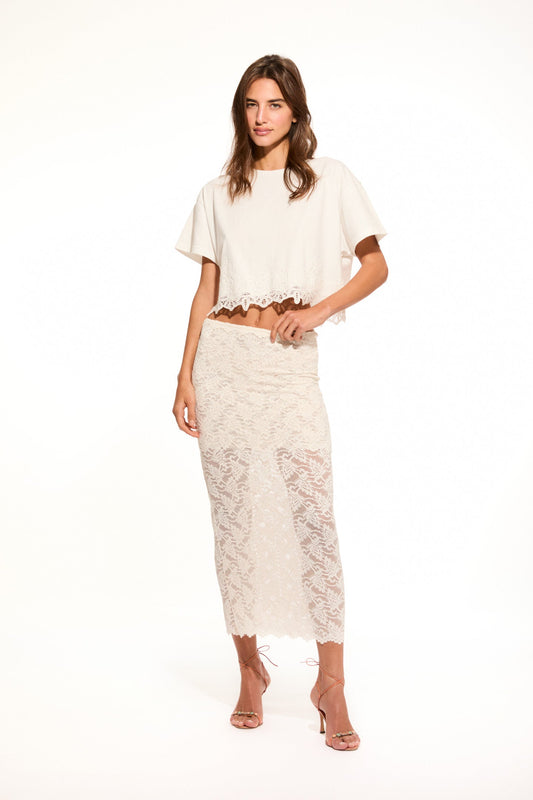 Jupe longue en dentelle extensible Clooney