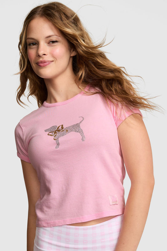 T-shirt rétro en coton PINK x LoveShackFancy