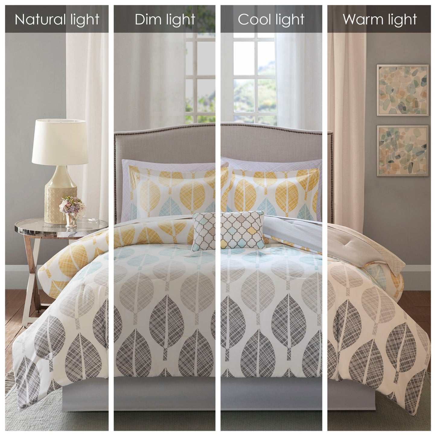 Madison Park Essentials Pelham Bay Yellow/Aqua 9 Piece Comforter Set with Cotton Bed Sheets