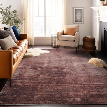 Contemporary Distressed Stripe Machine Washable Area Rug