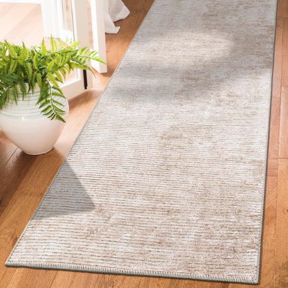 Contemporary Distressed Stripe Machine Washable Area Rug