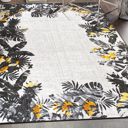 Contemporary Floral Border Indoor/Outdoor Area Rug
