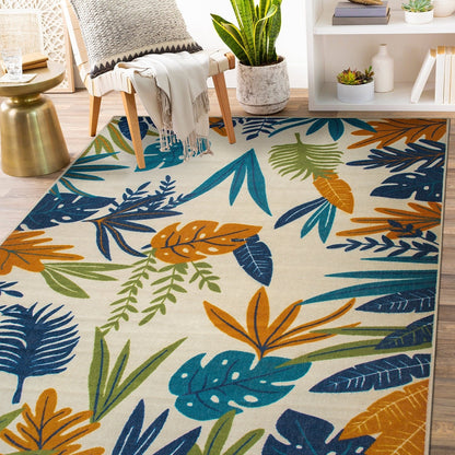 Contemporary Floral Leaves Indoor/Outdoor Area Rug