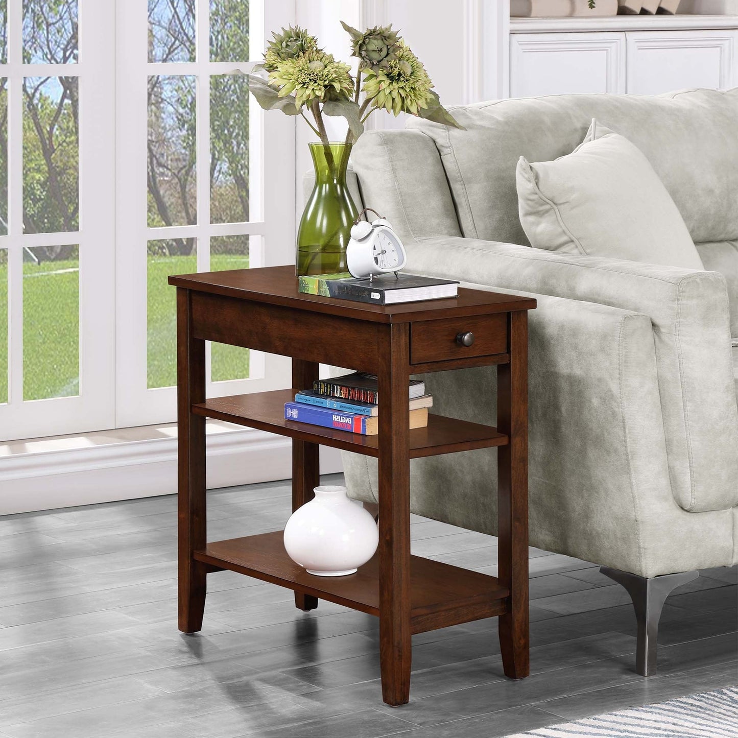 Convenience Concepts American Heritage 1 Drawer Chairside End Table with Shelves