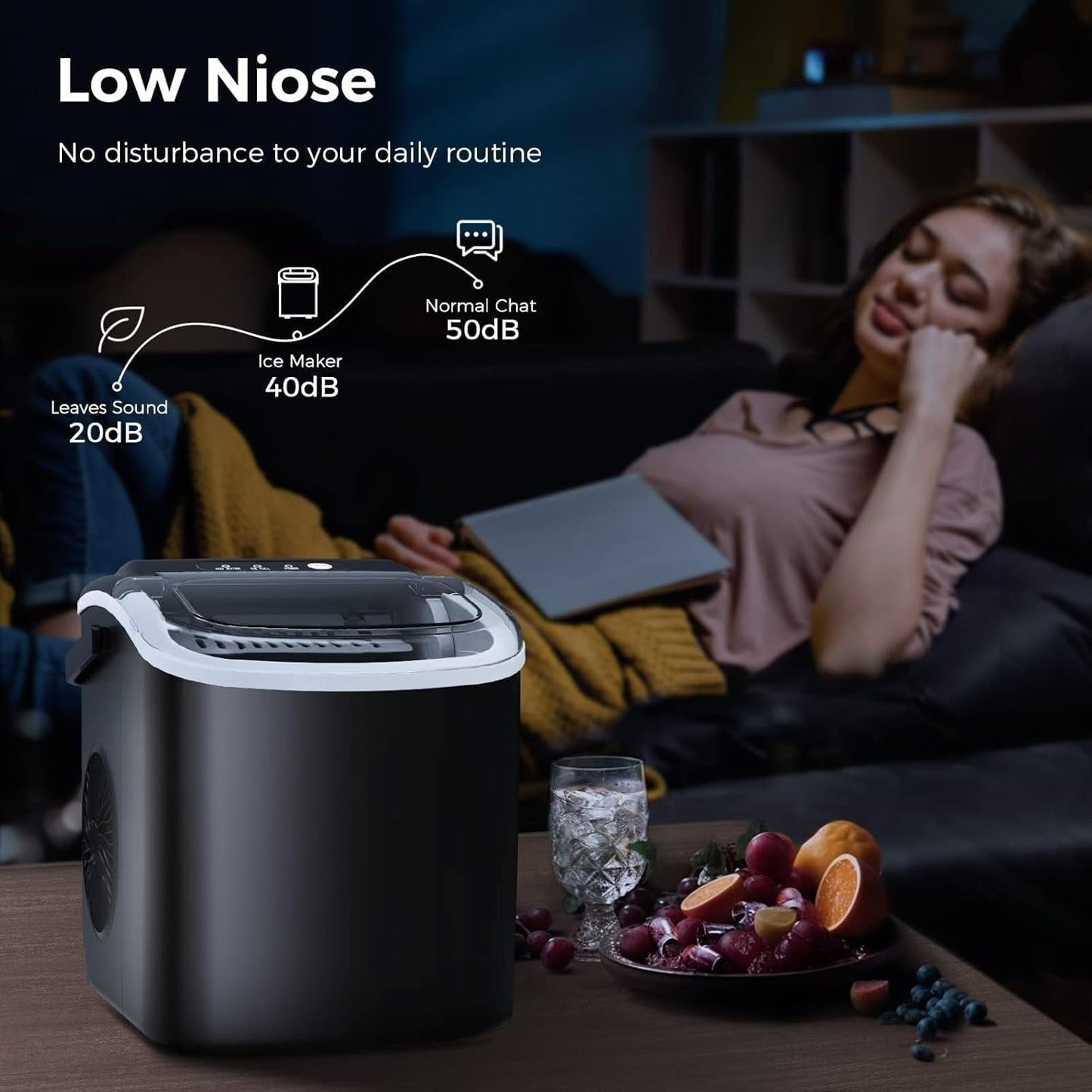 Countertop Portable Ice Maker with Self-cleaning ,9 Bullet Ice Cubes in 6 Mins, Comes with Ice Basket and Ice Scoop