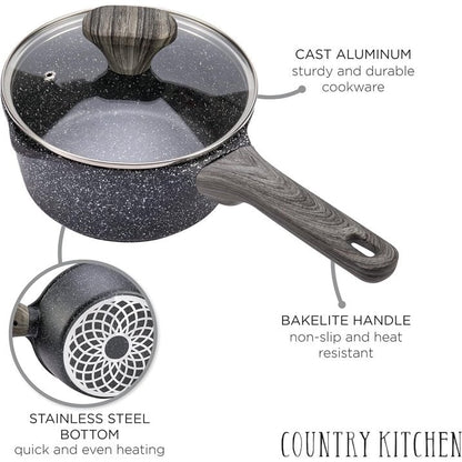 Country Kitchen Non-Stick Cast Aluminum Cookware Set - Durable Kitchen Cookware for Everyday Cooking, 6-11 Pc