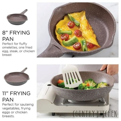 Country Kitchen Non-Stick Cast Aluminum Cookware Set - Durable Kitchen Cookware for Everyday Cooking, 6-11 Pc