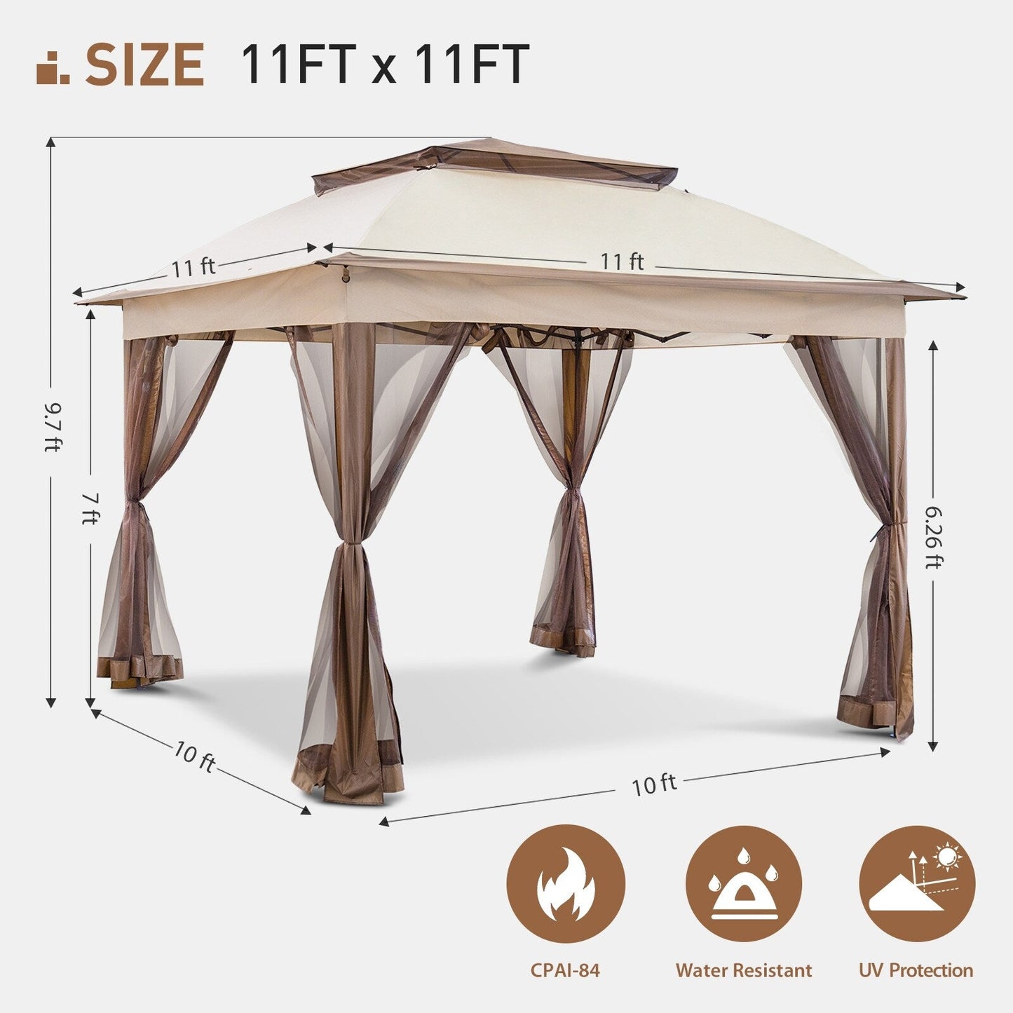 Gazebo escamotable en acier Cozywor de 11 pi x 11 pi avec moustiquaire