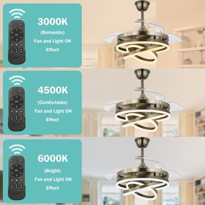 Ventilateur de plafond rétractable Cusp Barn 42 avec lumières et télécommande DIY Forme Fandelier Moderne Silencieux Moteur CC Plafonnier LED