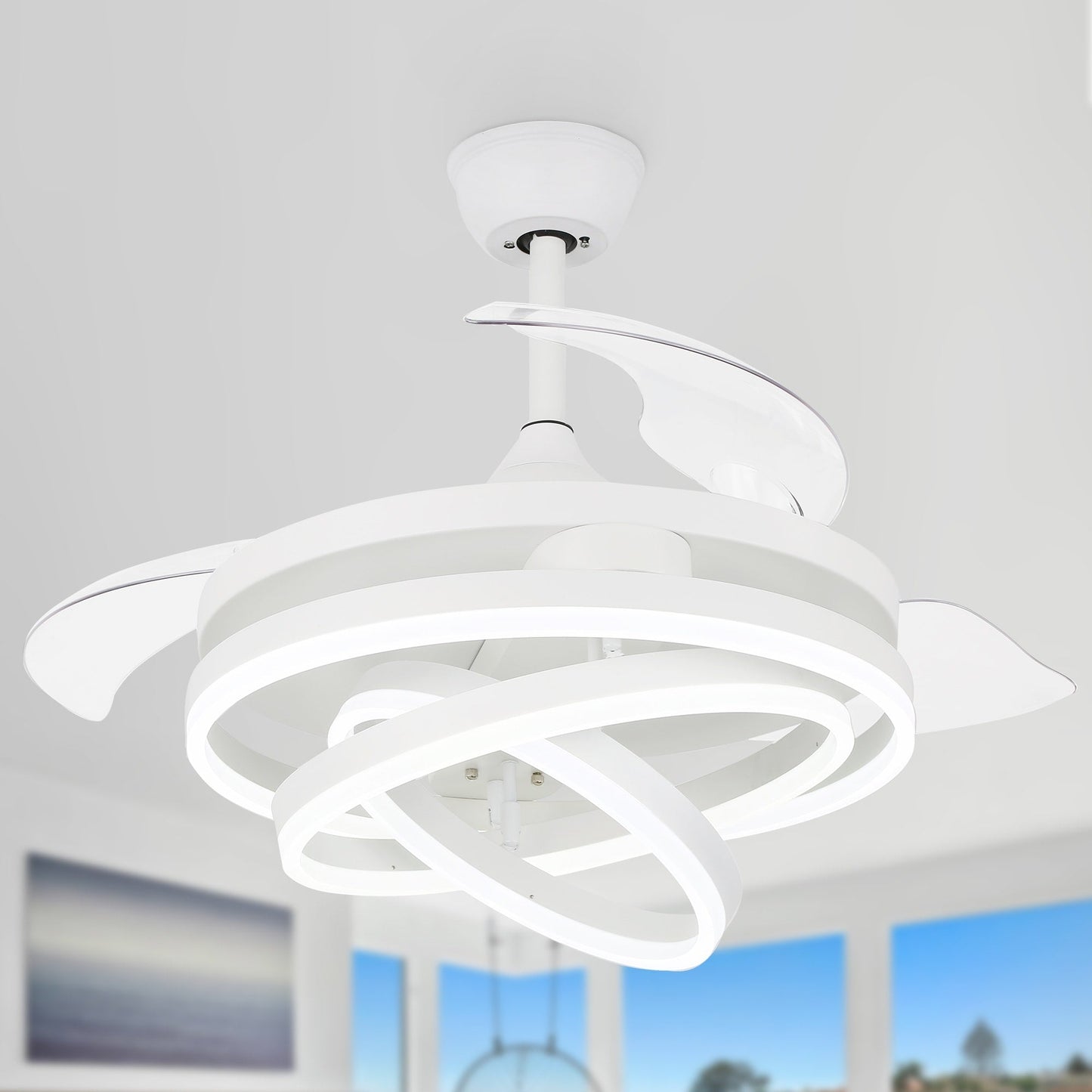 Ventilateur de plafond rétractable Cusp Barn 42 avec lumières et télécommande DIY Forme Fandelier Moderne Silencieux Moteur CC Plafonnier LED
