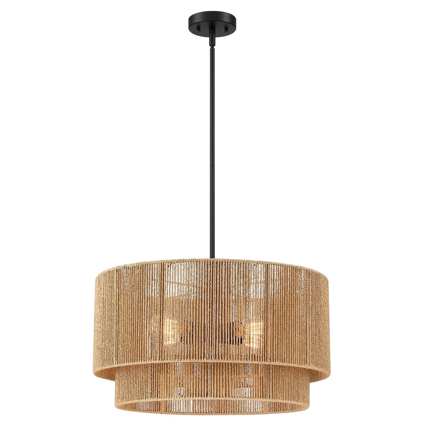 Lustre tambour en rotin naturel à 4 lumières Cynthia - 22 po de largeur