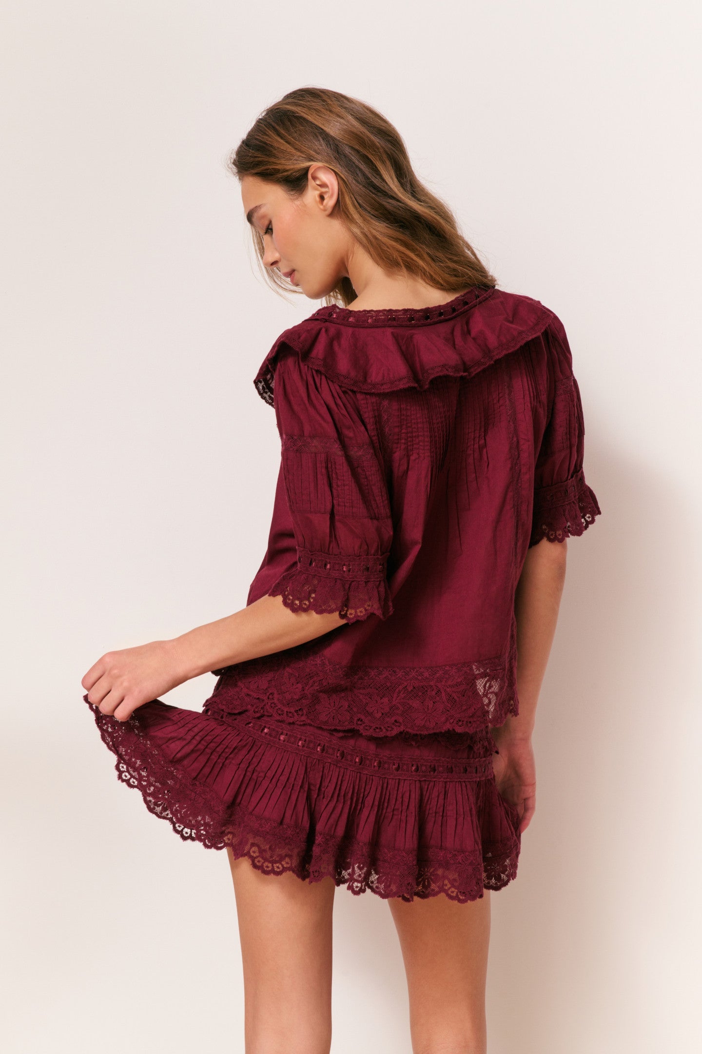 Mini-jupe Delphie en coton avec détails en dentelle