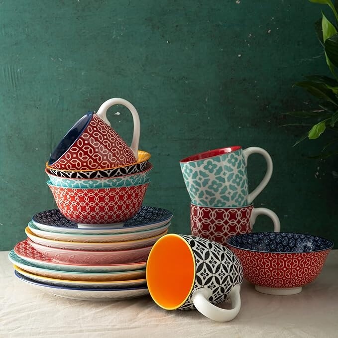 Service de table en céramique DOWAN, 16 pièces pour 4 personnes, assiettes et bols décoratifs