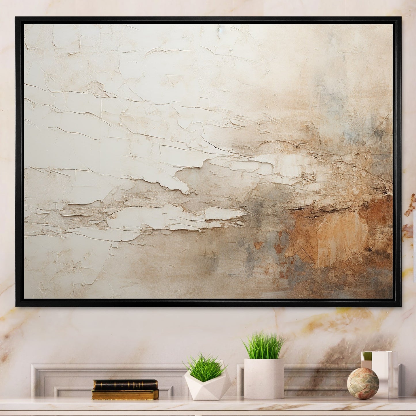 Designart Beige And Brown Paint Fusion Abstract Painting Framed Wall Art Living Room