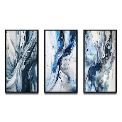 Designart Blue And Grey Ethereal Elixir III Abstract Framed Wall Art Set Of 3 Frame Canvas Set For Living Room Decor