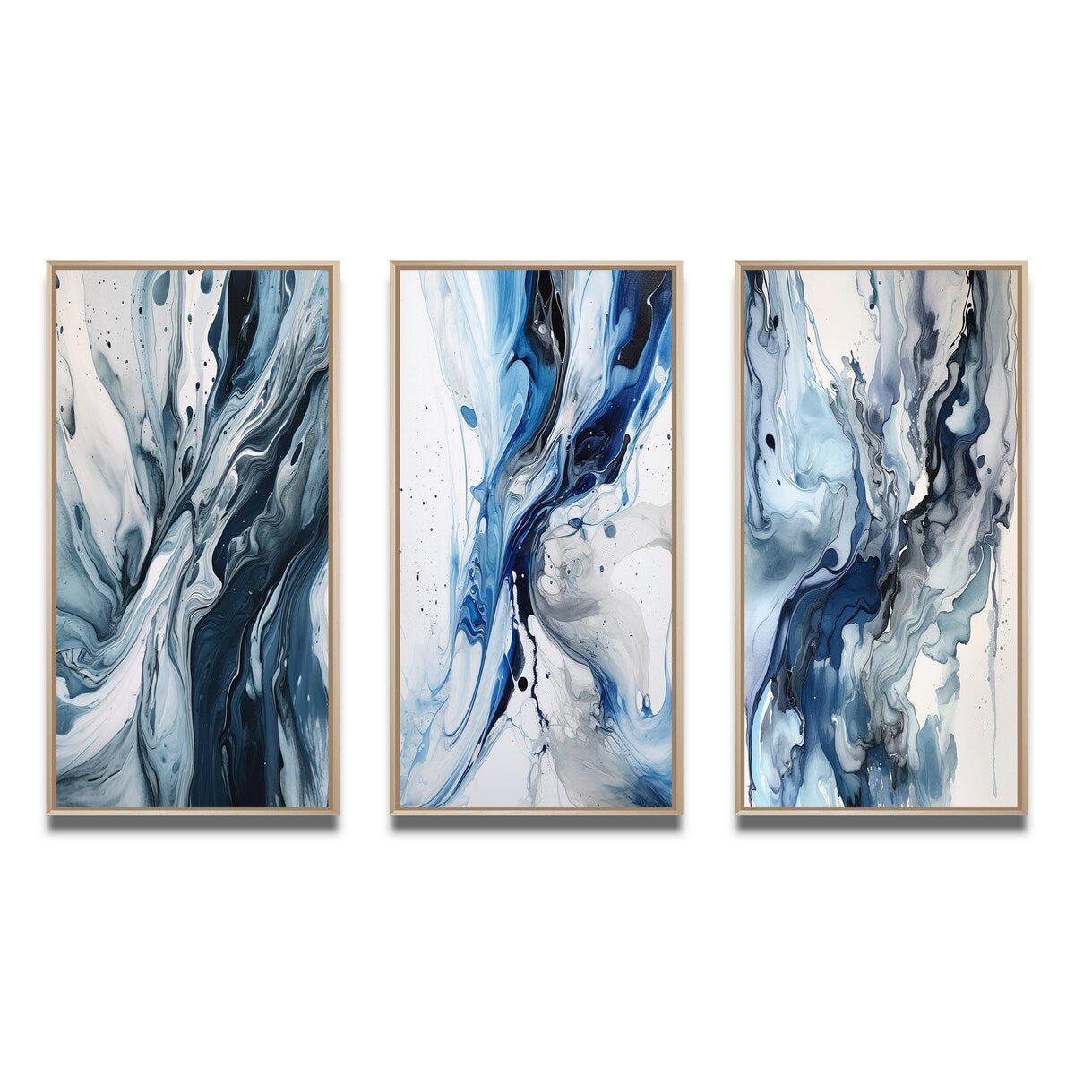 Designart Blue And Grey Ethereal Elixir III Abstract Framed Wall Art Set Of 3 Frame Canvas Set For Living Room Decor