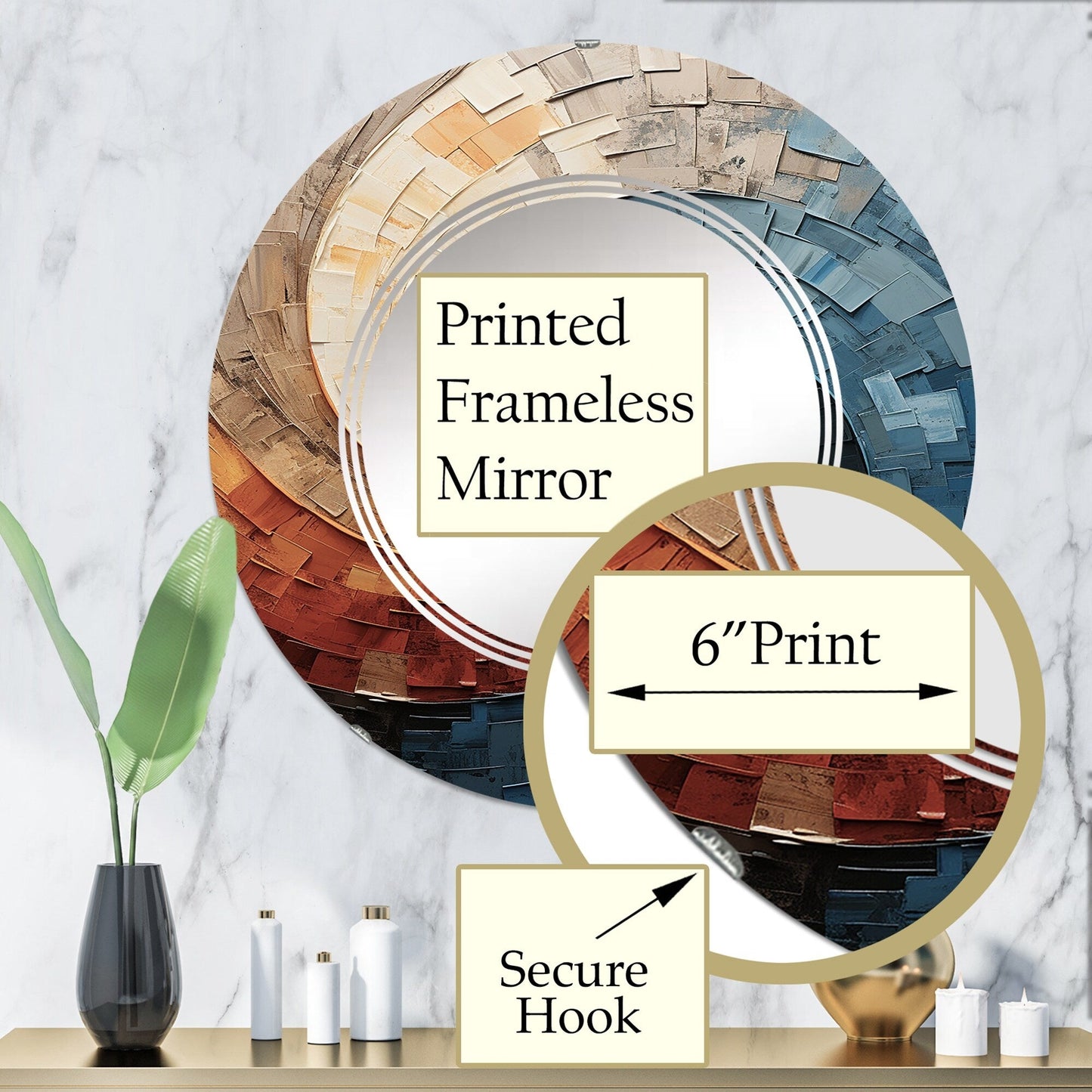 Miroir mural moderne abstrait en spirale avec collage Designart