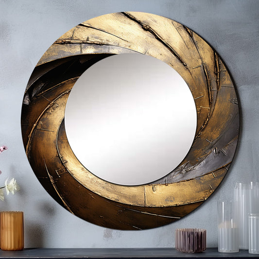 Designart Gold Black Timeless Turn abstract spirals Living Room Mirror - Gold Modern Large Round Mirror