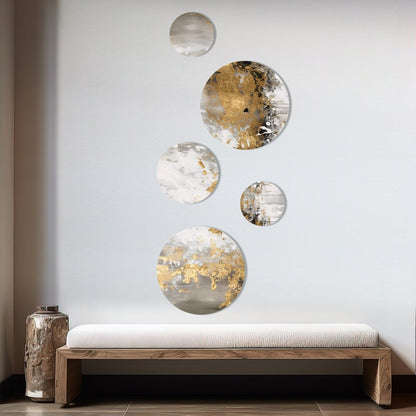 Ensemble de 5 peintures murales abstraites en métal doré et blanc Designart