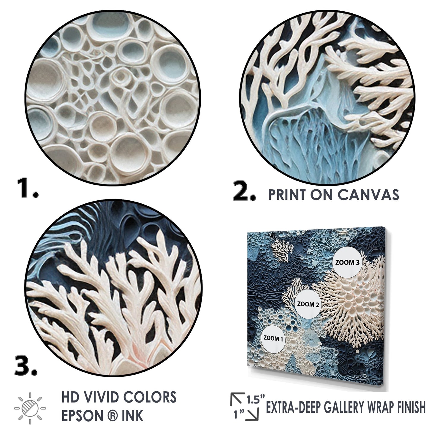 Designart Under Water Blue And White Corals Collage Coastal Framed Canvas Wall Art