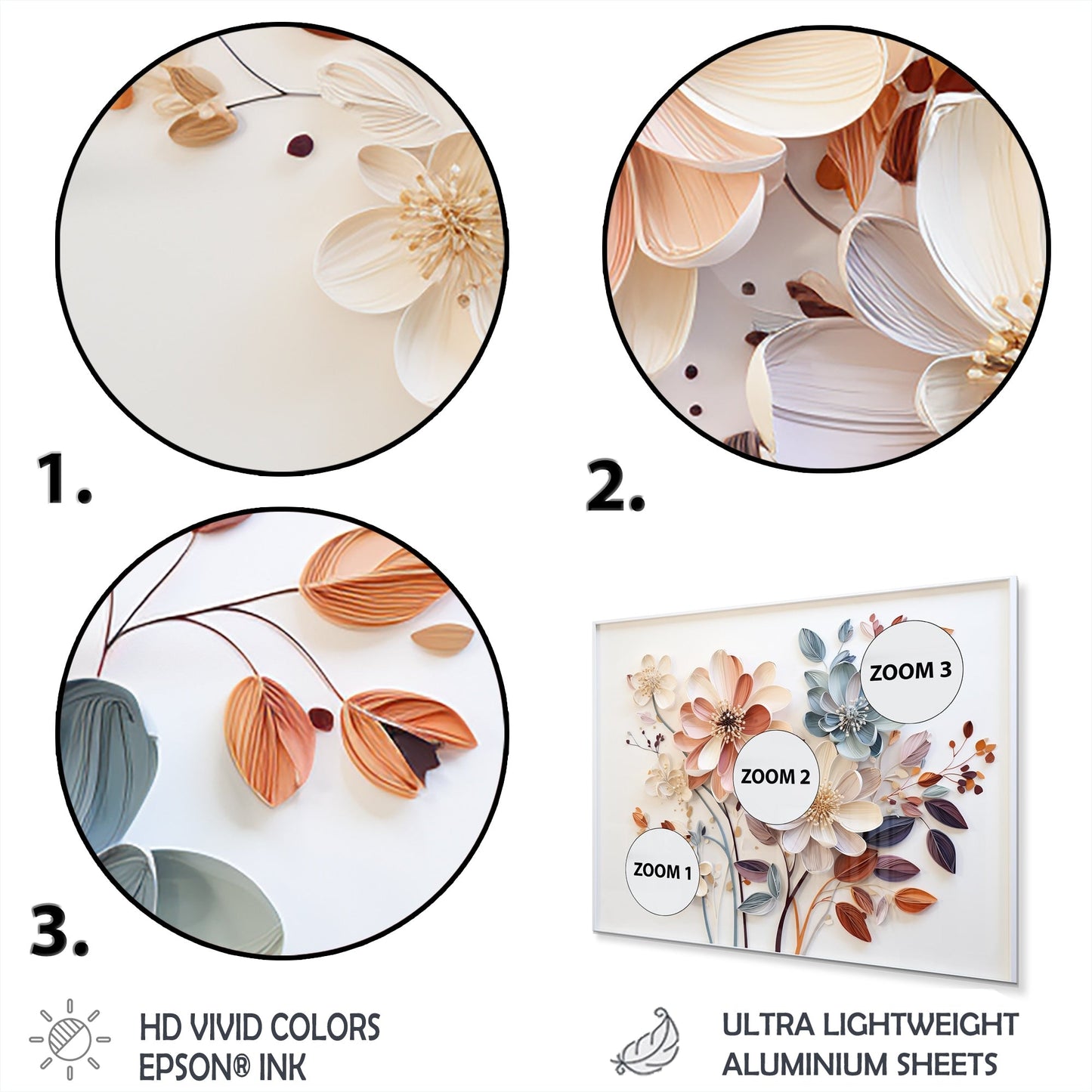 Designart White Botanical Collage Abstract Botanicals Metal Wall Art Living Room