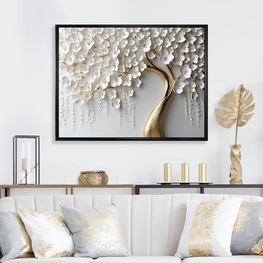Designart White Orchid Tree Garden Of Branches Iv Tree Floral Framed Wall Art For Living Room