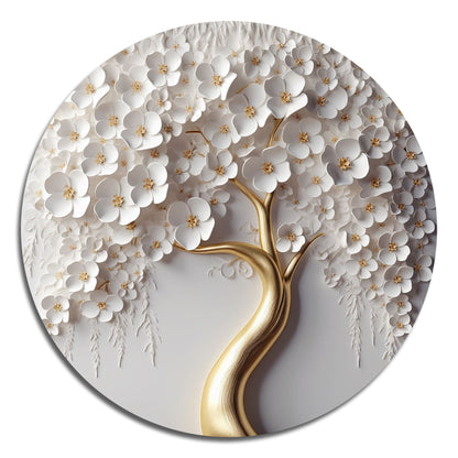 Designart White Orchid Tree Garden Of Branches VIII Tree Floral Metal Round Wall Art Print On Metal