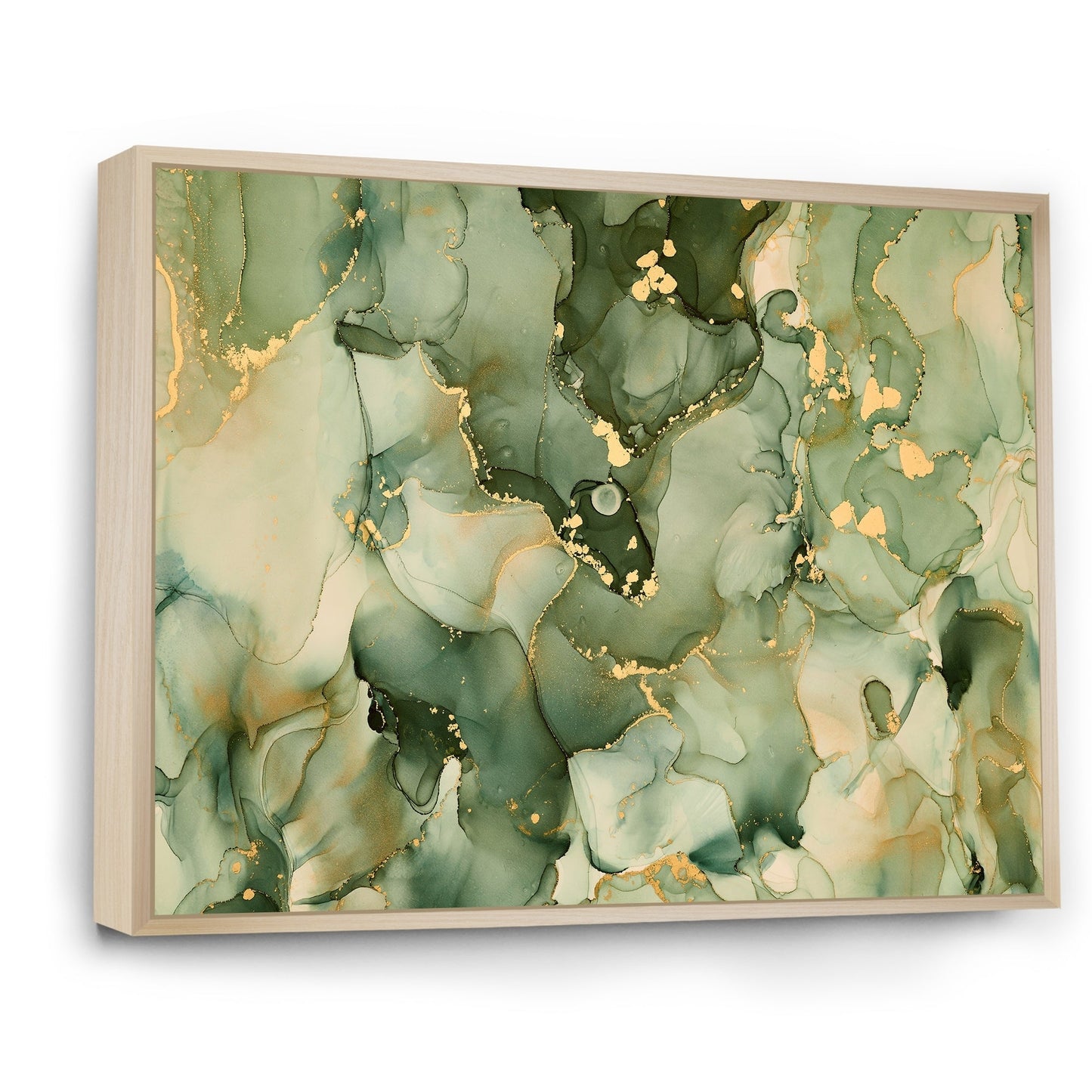 Designart Green Luxury Abstract Fluid Art I Modern Framed Canvas Wall Art Print