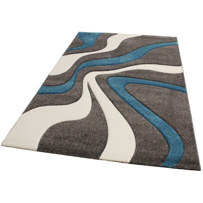 Designer Area Rug with Contour Cut and Modern Wave Pattern