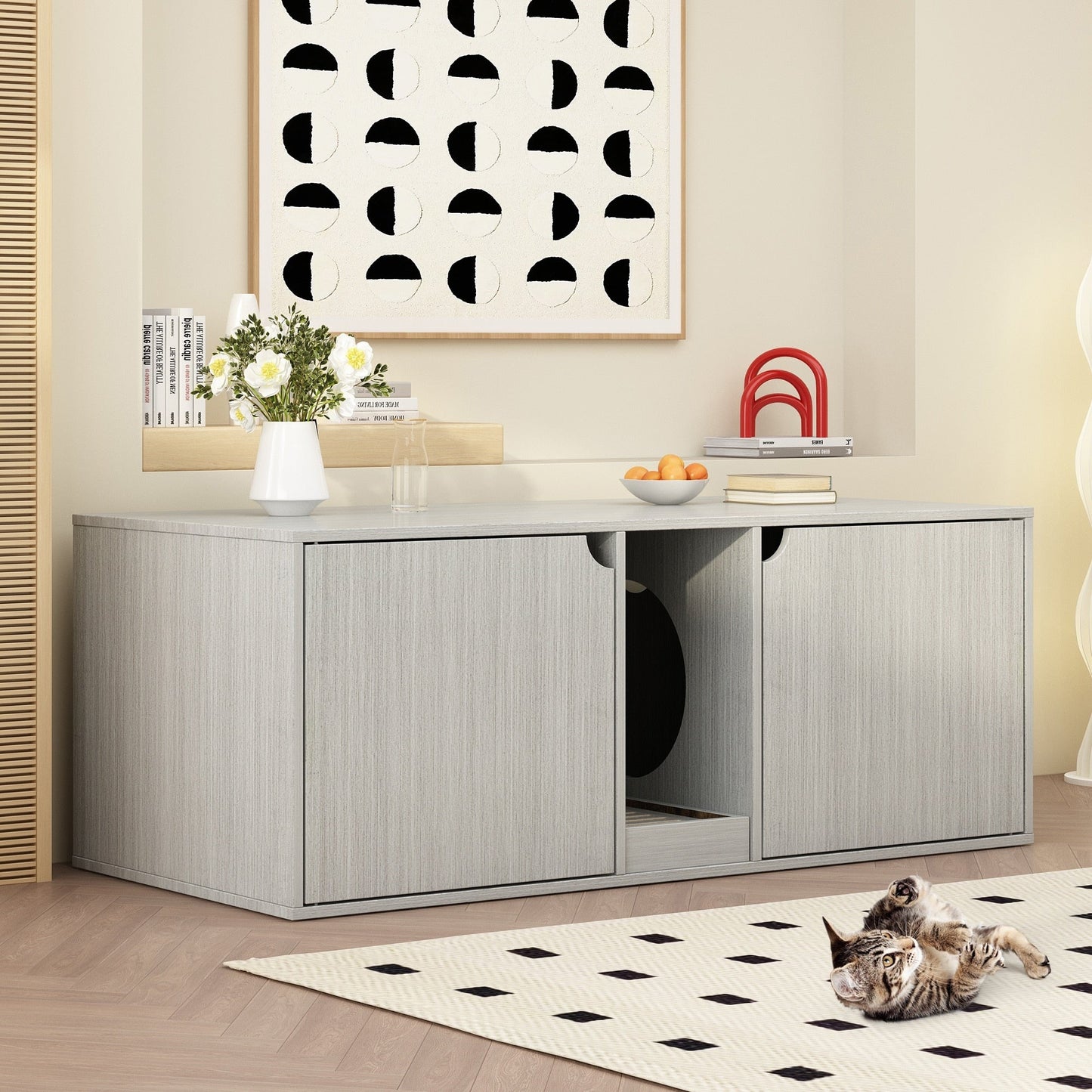 Dual-Compartment Cat Litter Box Enclosure Multi-Functional Furniture