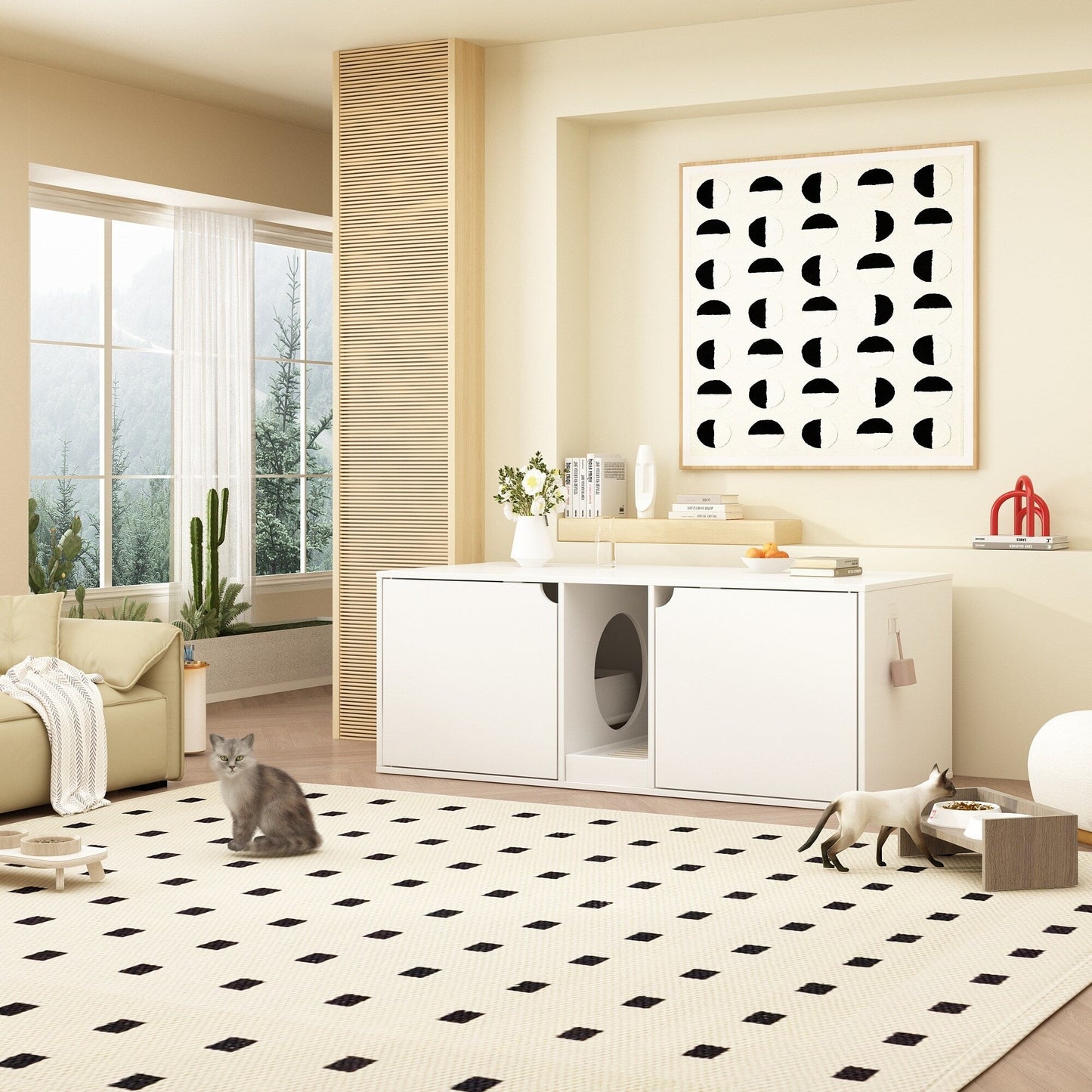 Dual-Compartment Cat Litter Box Enclosure Multi-Functional Furniture