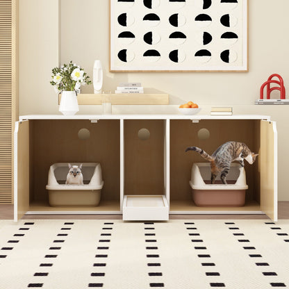 Dual-Compartment Cat Litter Box Enclosure Multi-Functional Furniture