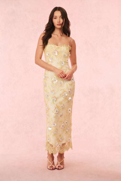 Robe longue en dentelle ornée Emalia
