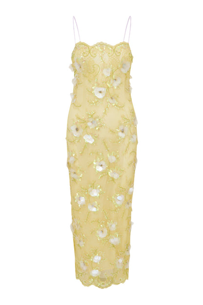 Robe longue en dentelle ornée Emalia