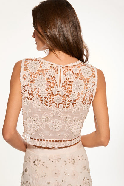 Haut court en dentelle de coton Emeryn