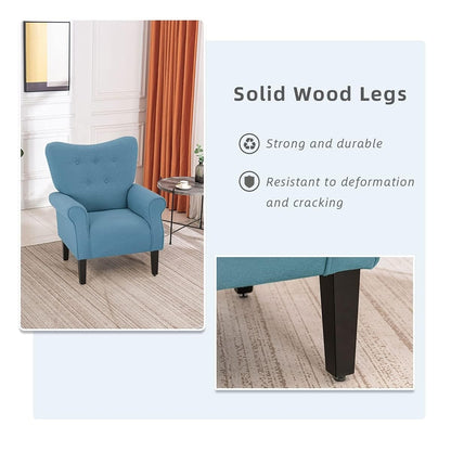 Fauteuil d'appoint moderne Erommy, fauteuil à dossier haut, canapé simple en tissu rembourré avec pieds en bois pour le salon