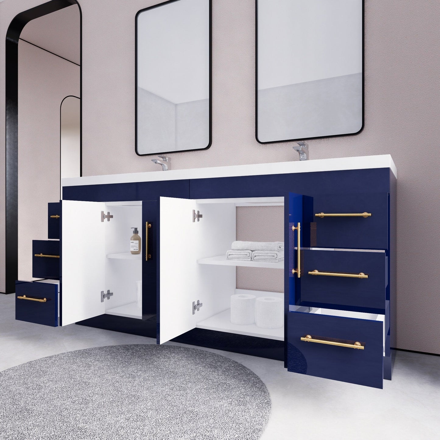 Meuble-lavabo autoportant Eliza de 72 po avec double vasque