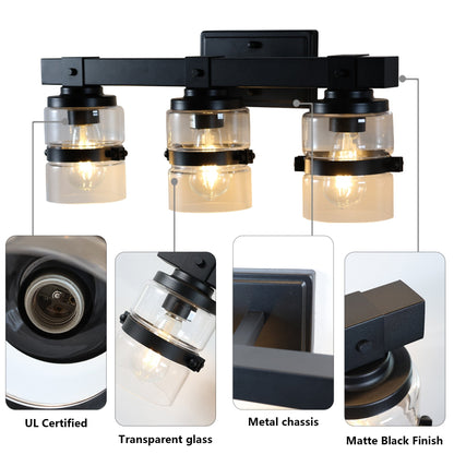 ExBrite Farmhouse 3-lights Bathroom Dimmable Iron Black Vanity Lights Wall Sconces