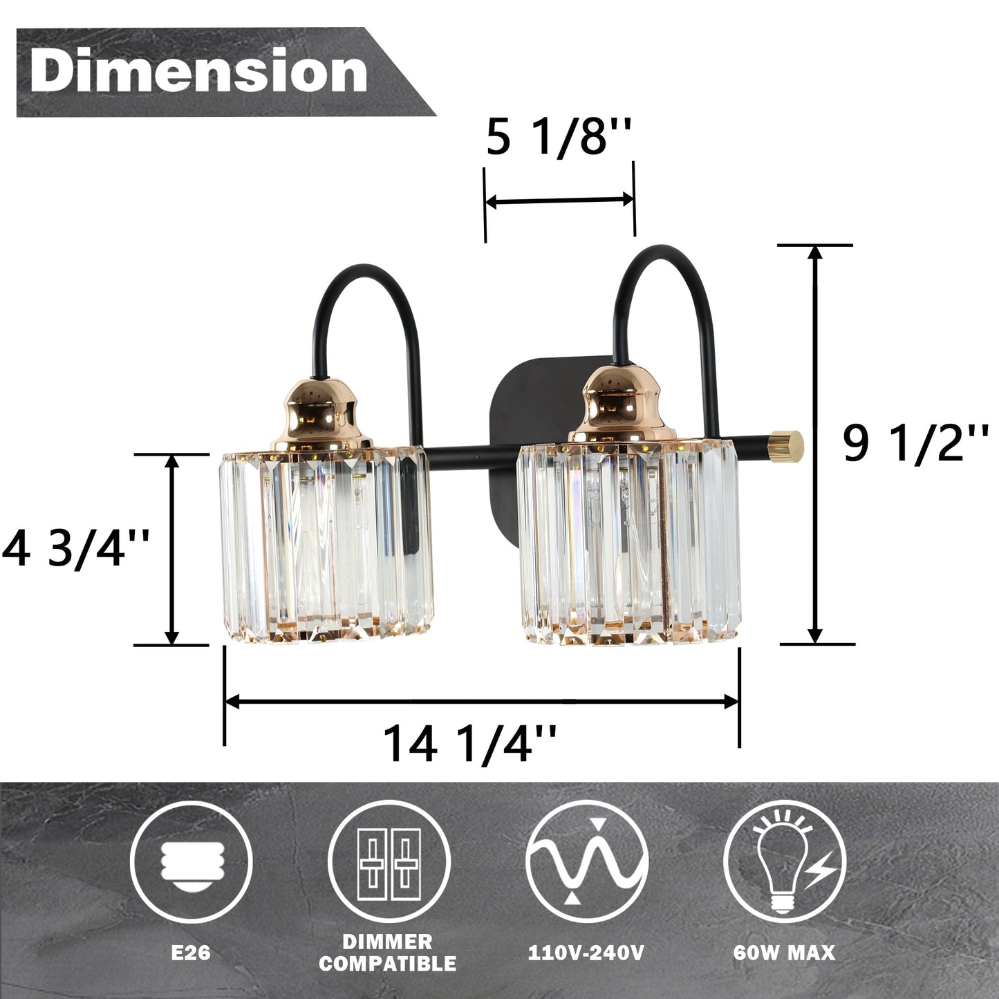 ExBrite Modern Rose Gold 1/2/3/4/5-light Bathroom Dimmable Crystal Vanity Lights Wall Sconces