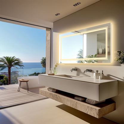 Miroir de salle de bain extra large avec éclairage LED, antibuée, 3 couleurs