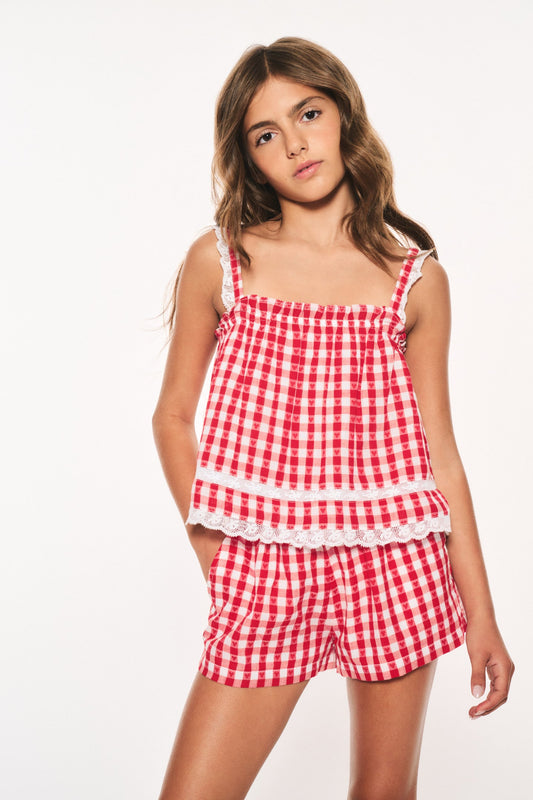 Haut à carreaux en coton Fiorella pour fille