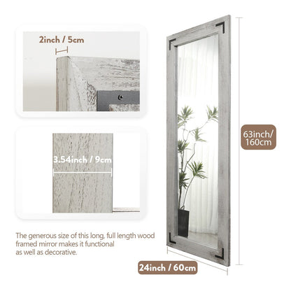 Miroir de sol pleine longueur avec cadre en bois rustique de style ferme - 65 x 24