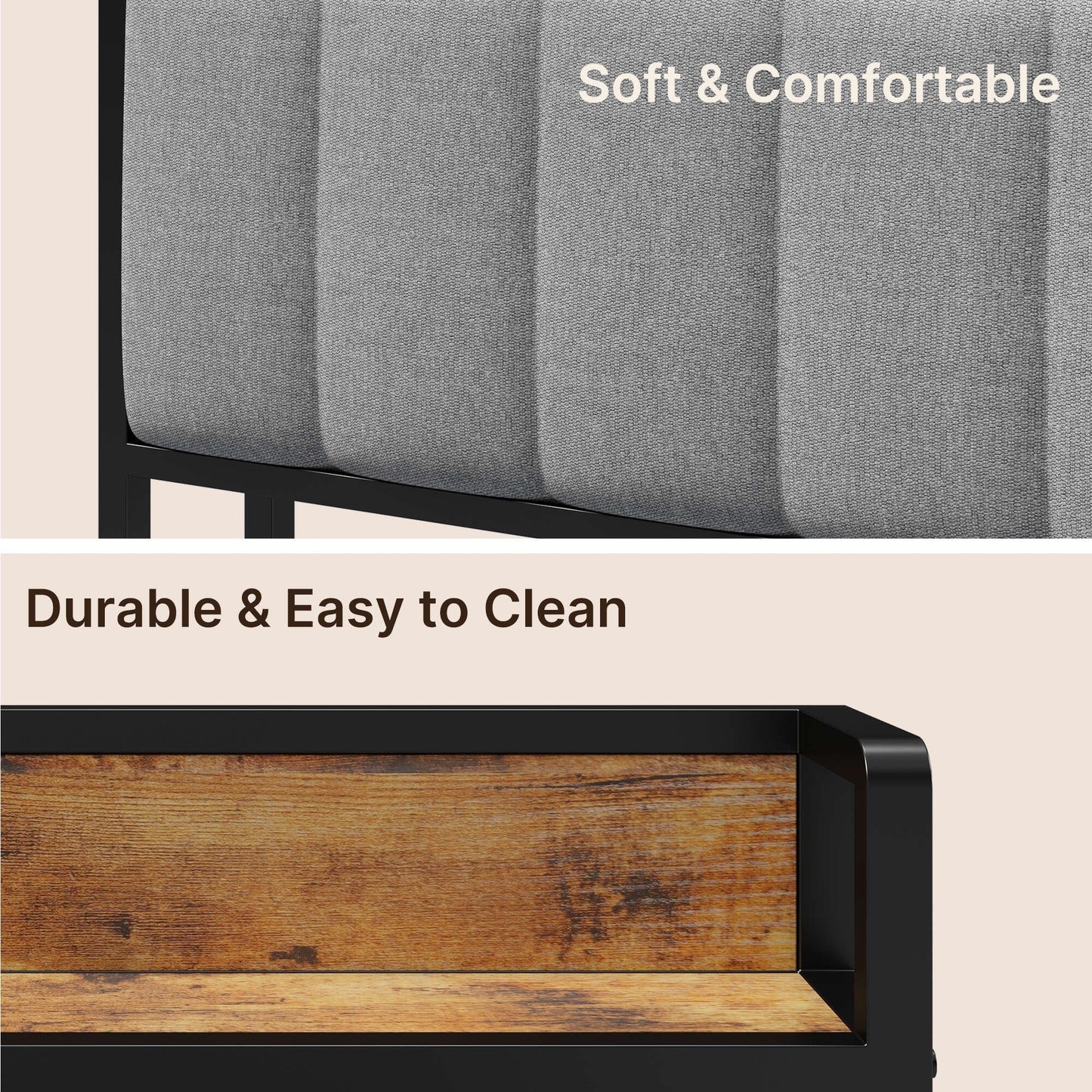 Cadre de lit plateforme en métal pour lit simple, double, queen ou king size avec tête de lit rembourrée et rangement